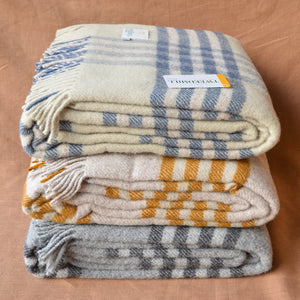 Extra Large Throw - 100% Wool - Hex Check - English Mustard (150x240cm)